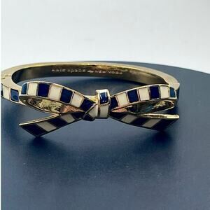 Kate Spade New York Blue White Striped Ribbon Bow Nautical Bangle Bracelet